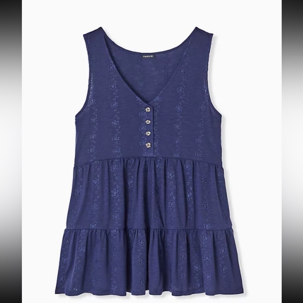 Torrid Navy Eyelet Shired Hem Babydoll